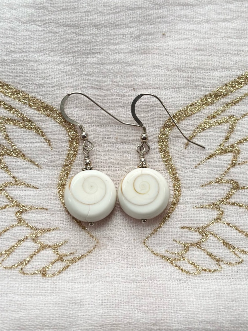 Sterling Silver White Shell Spiral Drop Earrings - Women Jewelry